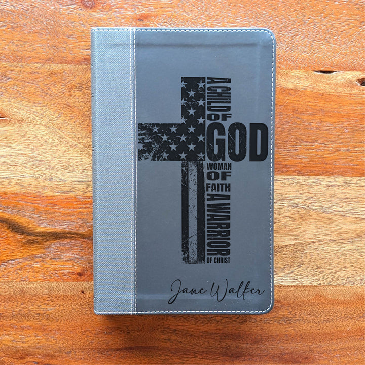 Personalized NIV Personal Size Bible – Large Print, Black | Patriotic Cross - Woman of Faith