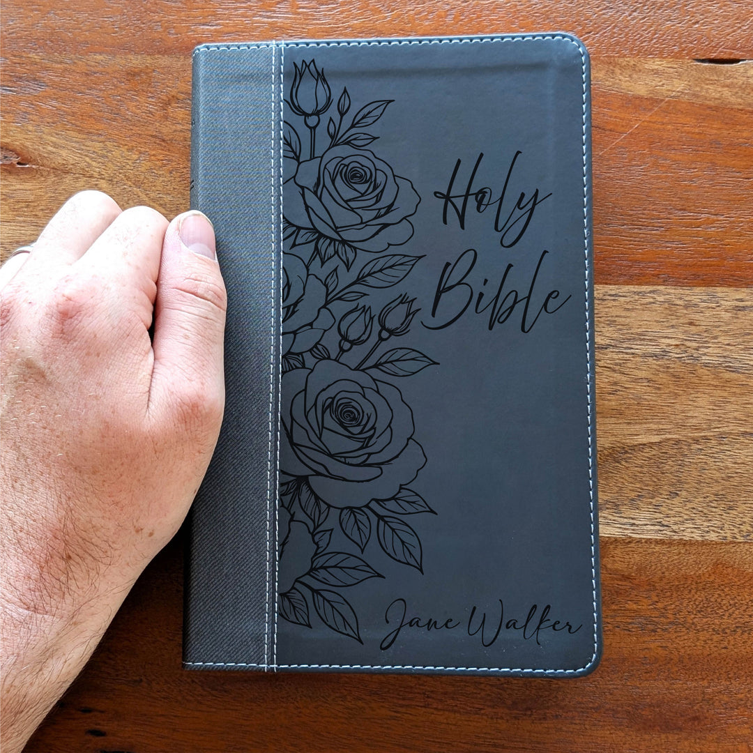Personalized NIV Personal Size Bible – Large Print, Black | Rose Holy Bible