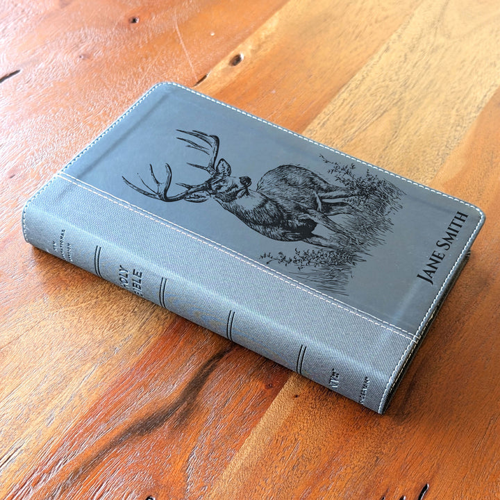 Personalized NIV Personal Size Bible – Large Print, Black | Stag in Grass