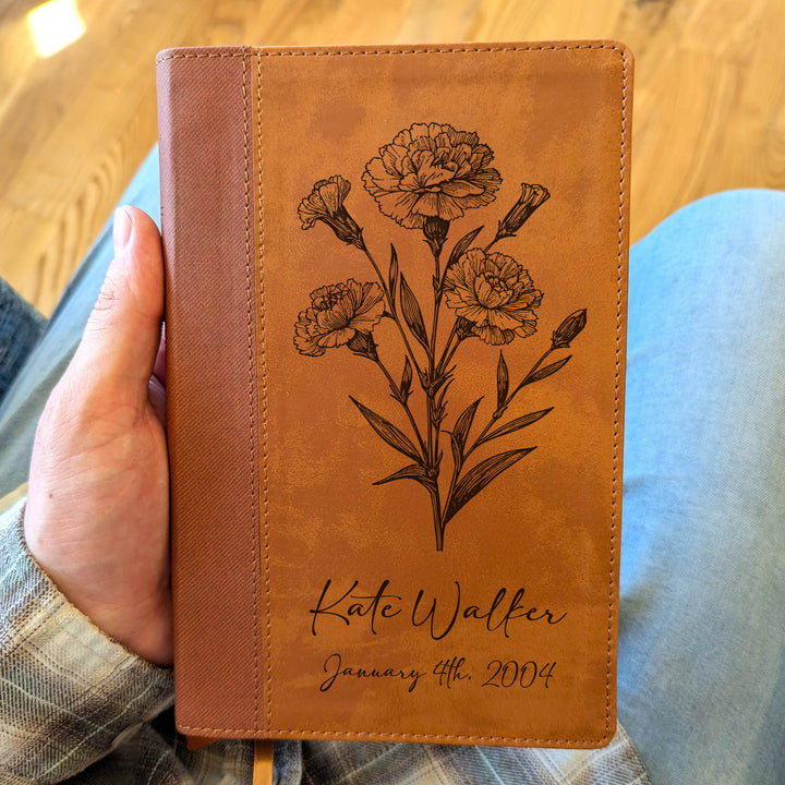 Personalized NIV Personal Size Bible – Large Print, Brown | January Birth Flower