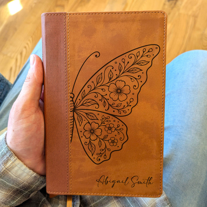 Personalized NIV Personal Size Bible – Large Print, Brown | Floral Butterfly