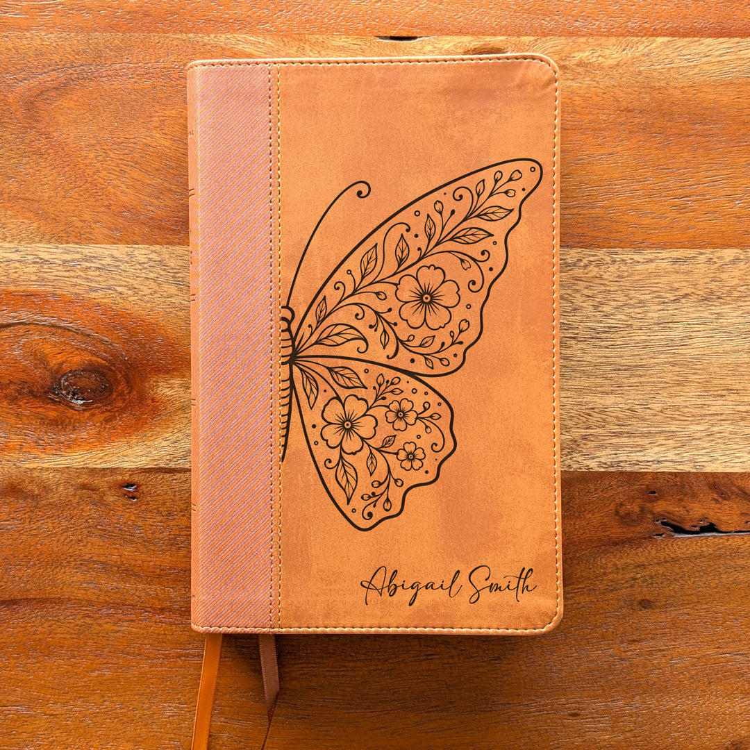 Personalized NIV Personal Size Bible – Large Print, Brown | Floral Butterfly