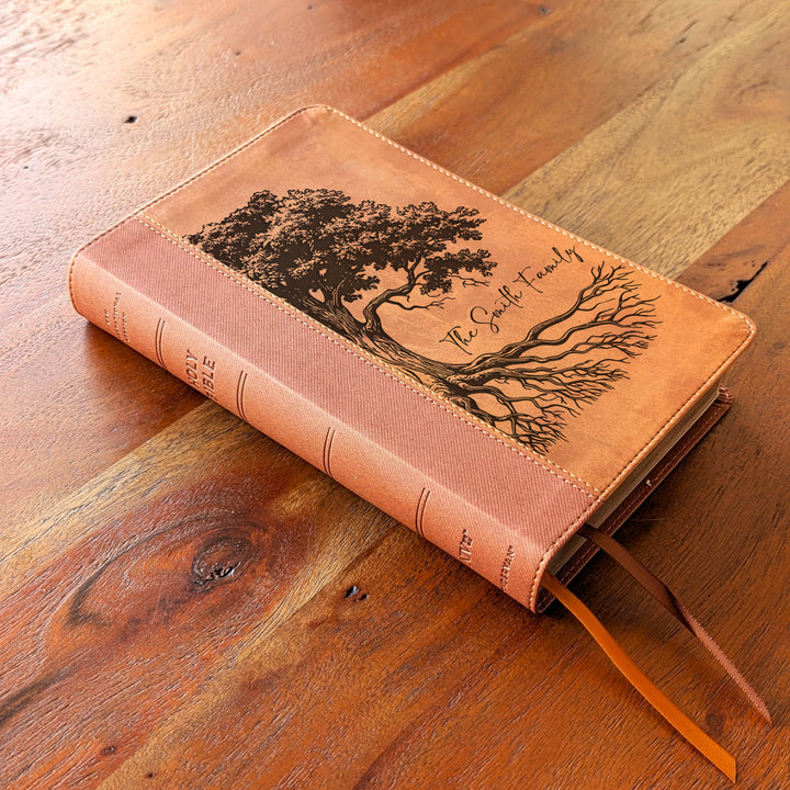 Personalized NIV Personal Size Bible – Large Print, Brown | Oak Family Tree Side