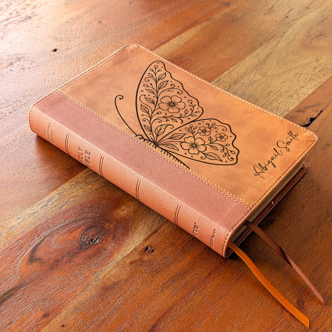 Personalized NIV Personal Size Bible – Large Print, Brown | Floral Butterfly