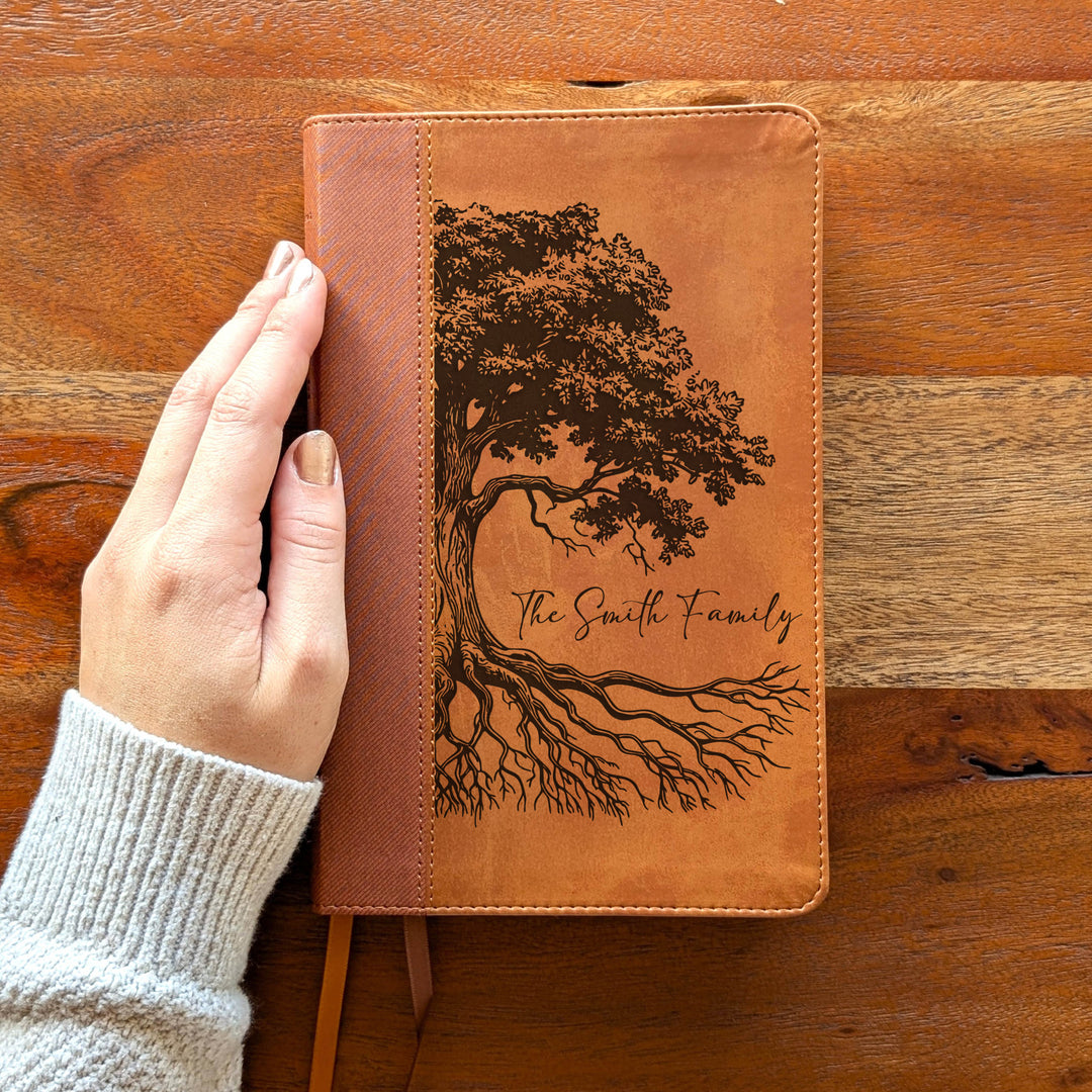 Personalized NIV Personal Size Bible – Large Print, Brown | Oak Family Tree Side