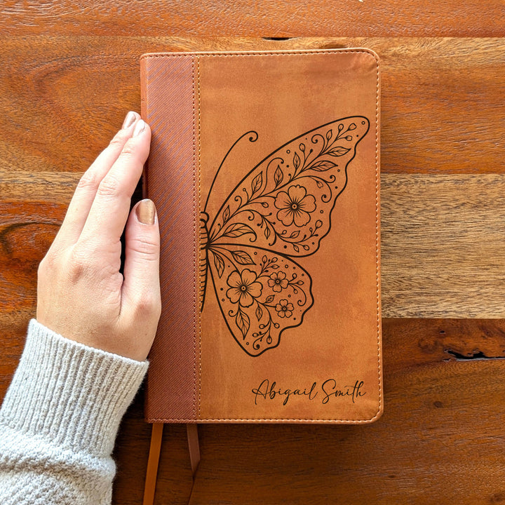 Personalized NIV Personal Size Bible – Large Print, Brown | Floral Butterfly