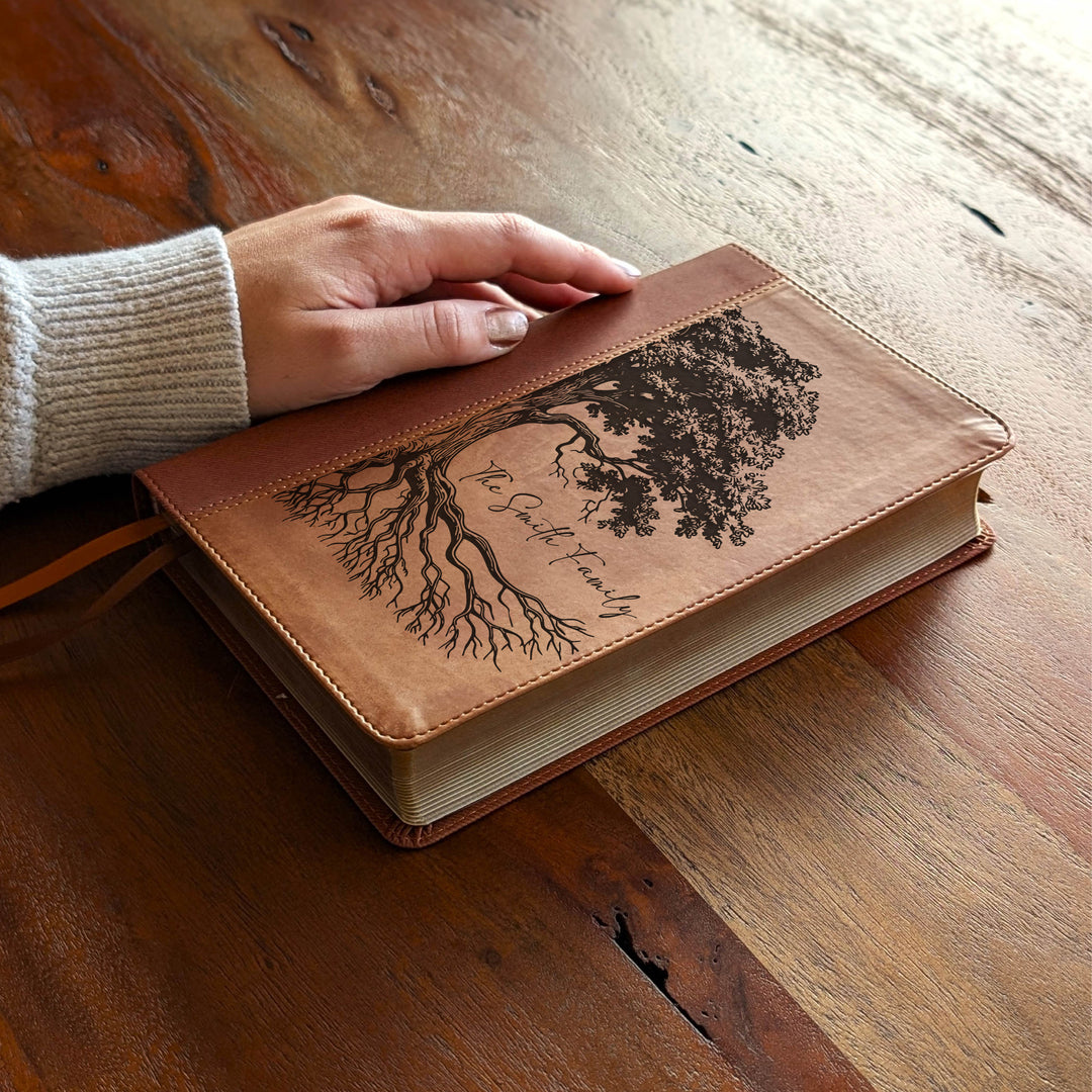 Personalized NIV Personal Size Bible – Large Print, Brown | Oak Family Tree Side
