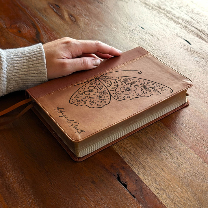 Personalized NIV Personal Size Bible – Large Print, Brown | Floral Butterfly