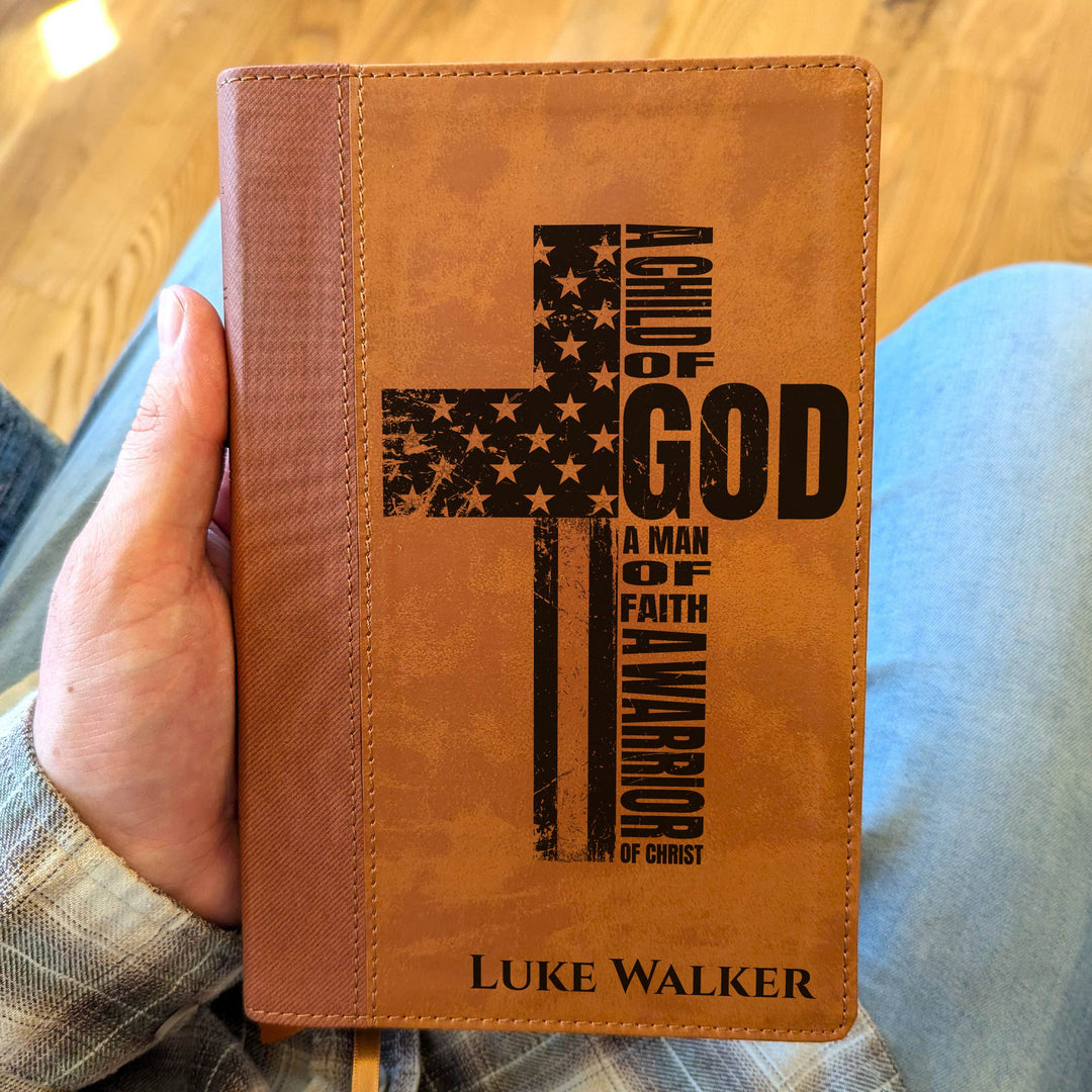 Personalized NIV Personal Size Bible – Large Print, Brown | Patriotic Cross
