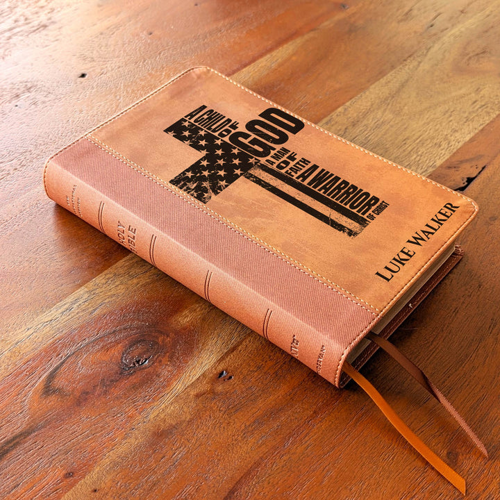 Personalized NIV Personal Size Bible – Large Print, Brown | Patriotic Cross