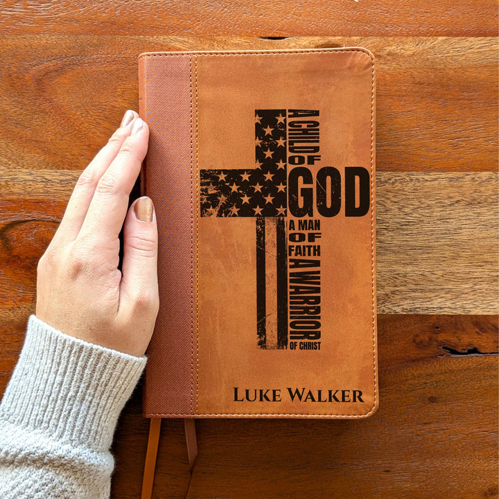 Personalized NIV Personal Size Bible – Large Print, Brown | Patriotic Cross