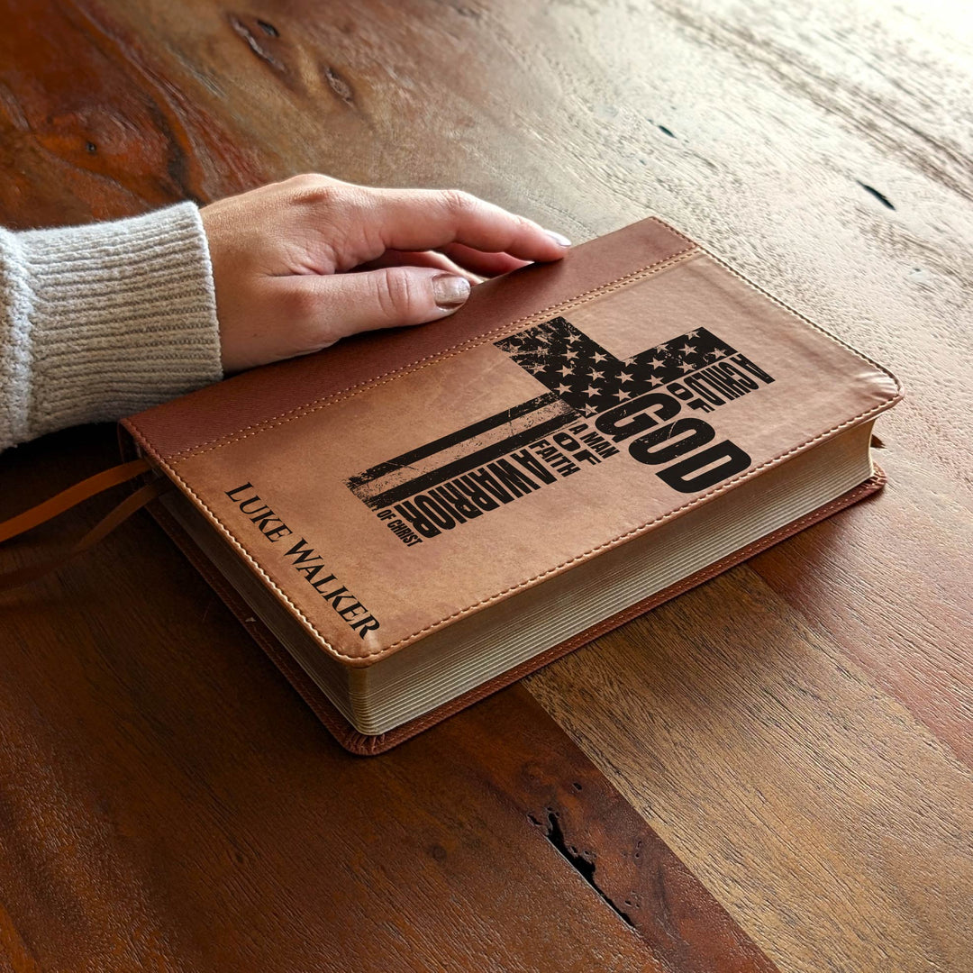 Personalized NIV Personal Size Bible – Large Print, Brown | Patriotic Cross