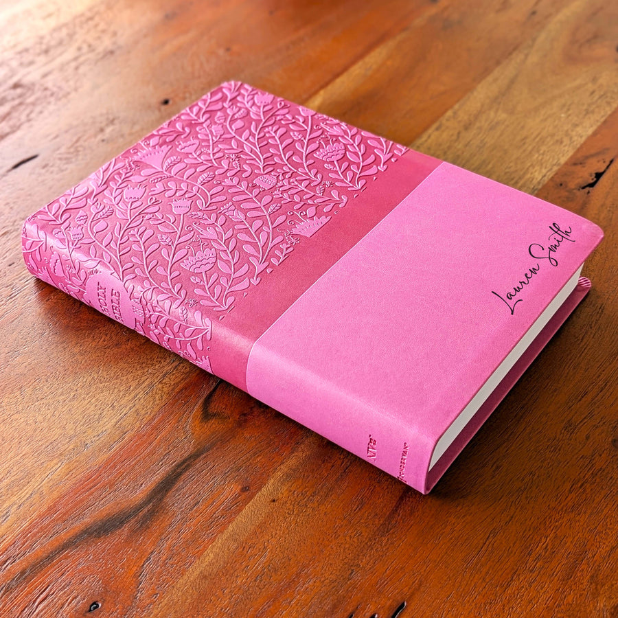 Personalized NIV Super Giant Print Bible - Pink, Floral | Engraved Name