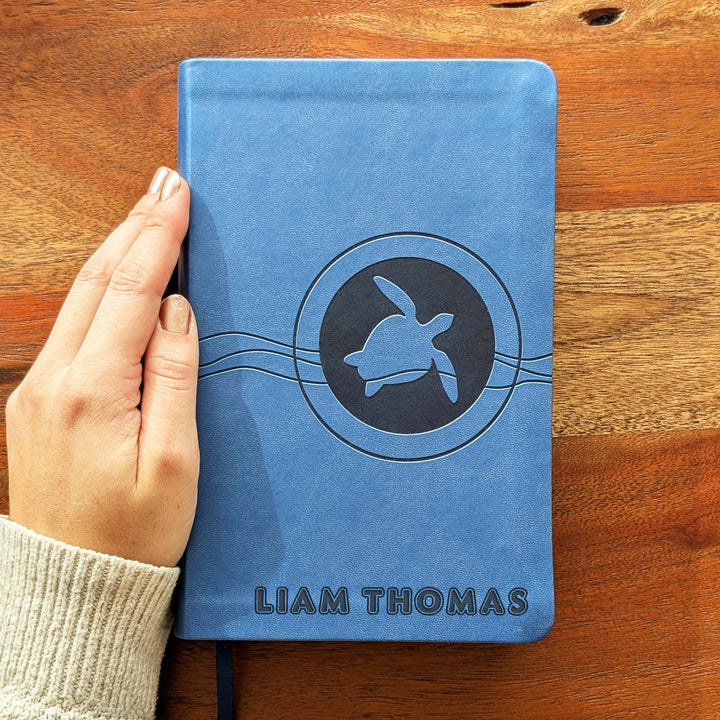 Personalized NIrV Kids Adventure Bible – Blue, Turtle | Engraved Name