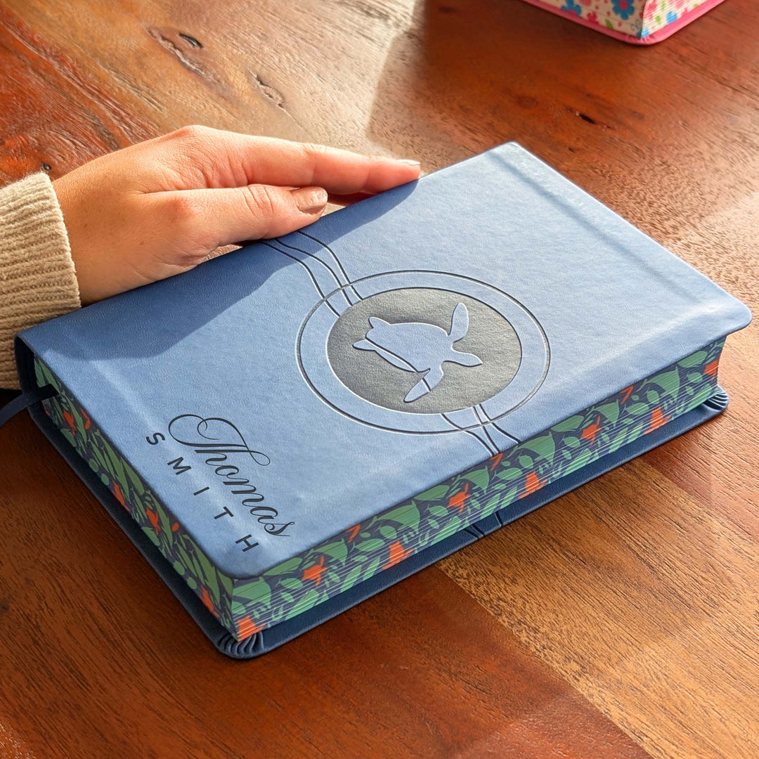 Personalized NIrV Kids Adventure Bible – Blue, Turtle | Name Version 02
