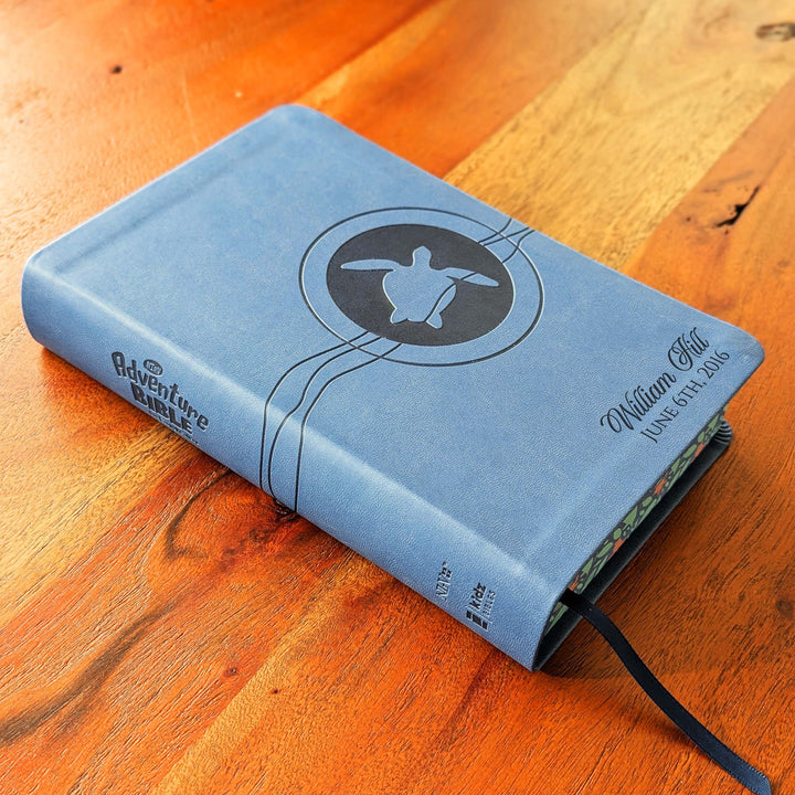 Personalized NIrV Kids Adventure Bible – Blue, Turtle | Name &amp; Date