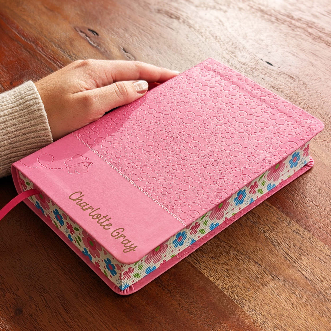 Personalized NIrV Kids Adventure Bible – Pink, Floral | Engraved Name