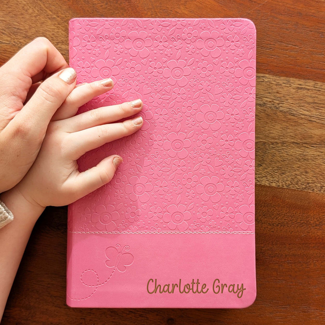 Personalized NIrV Kids Adventure Bible – Pink, Floral | Engraved Name