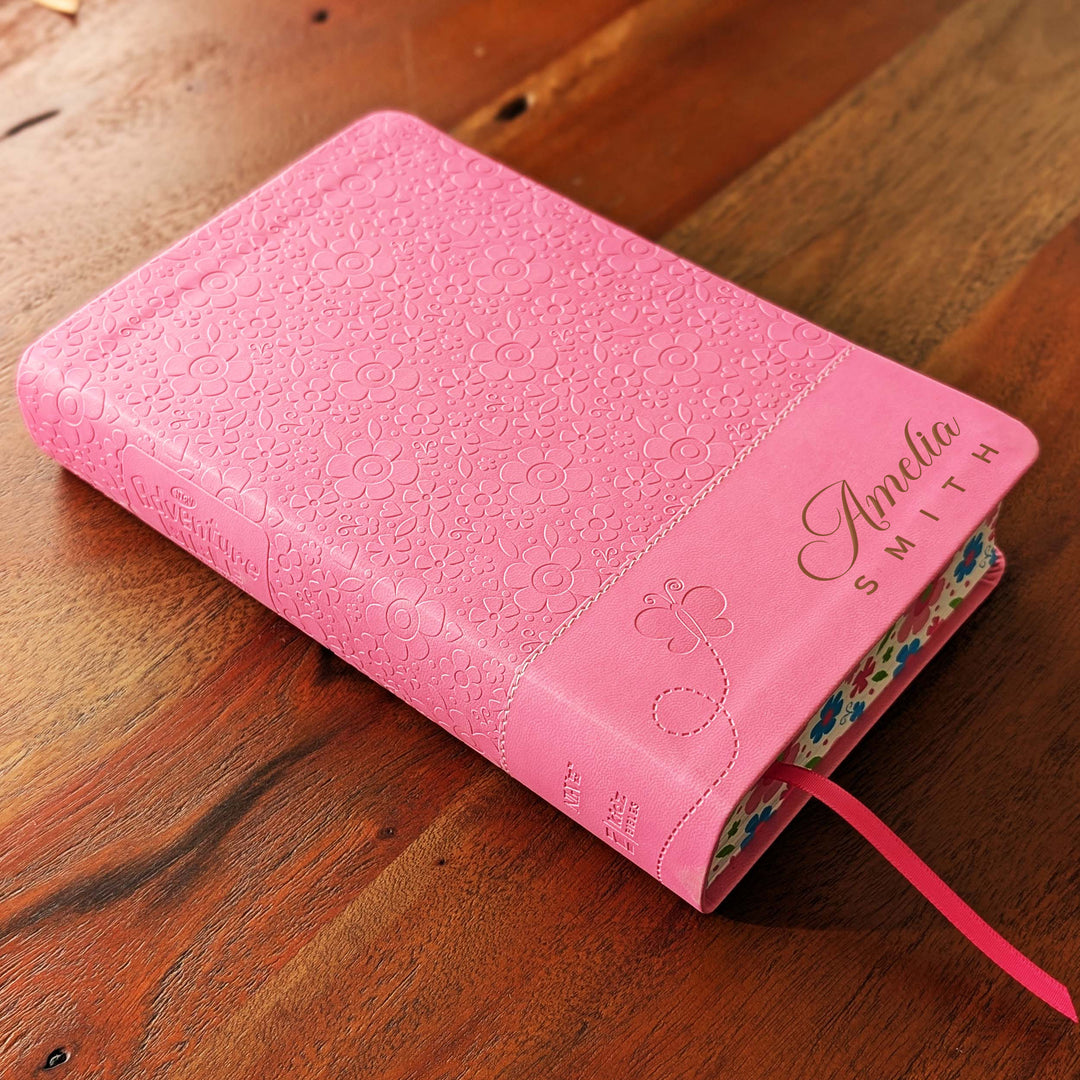 Personalized NIrV Kids Adventure Bible – Pink, Floral | Name Version 02