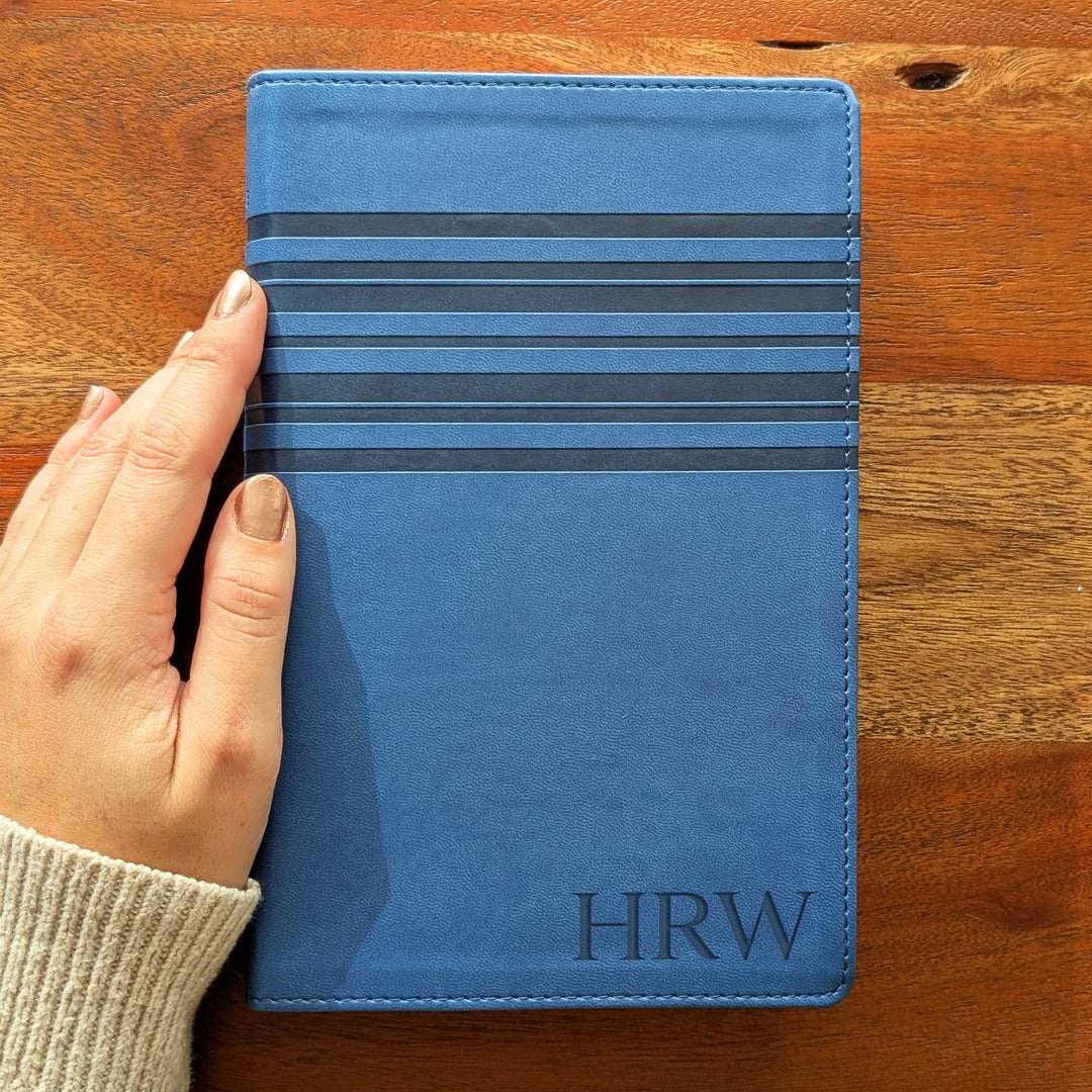 Personalized NIrV Large Print Bible – Blue, Stripes | Initials