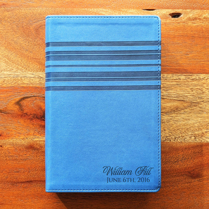 Personalized NIrV Large Print Bible – Blue, Stripes | Name &amp; Date