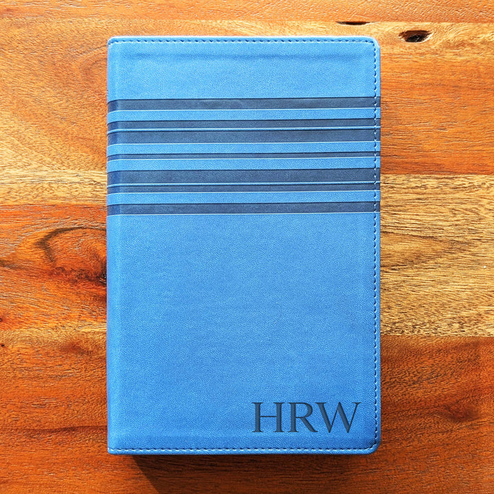 Personalized NIrV Large Print Bible – Blue, Stripes | Initials