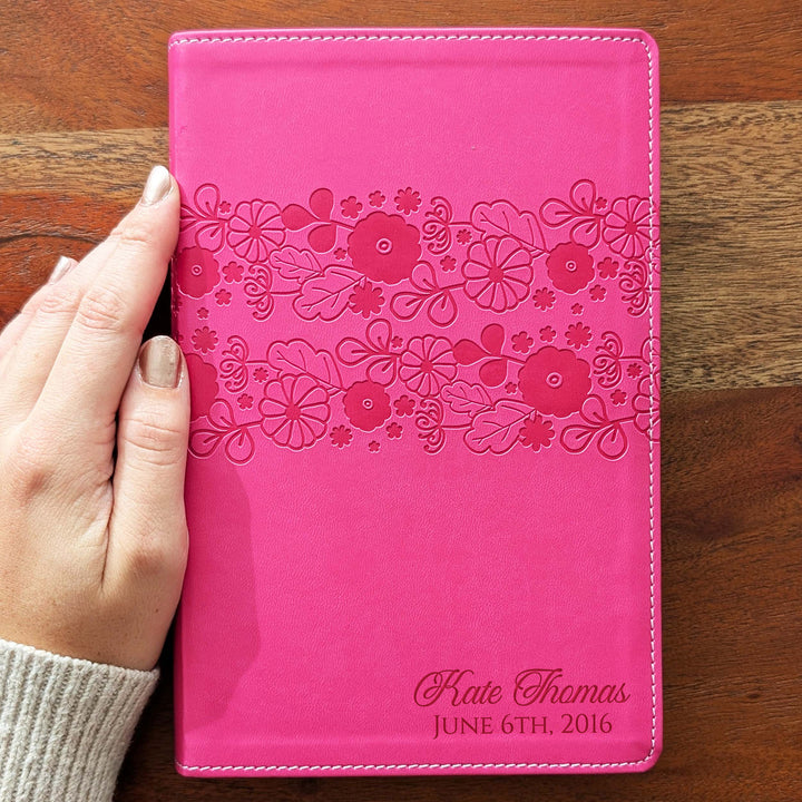Personalized NIrV Large Print Bible – Pink, Floral | Name &amp; Date