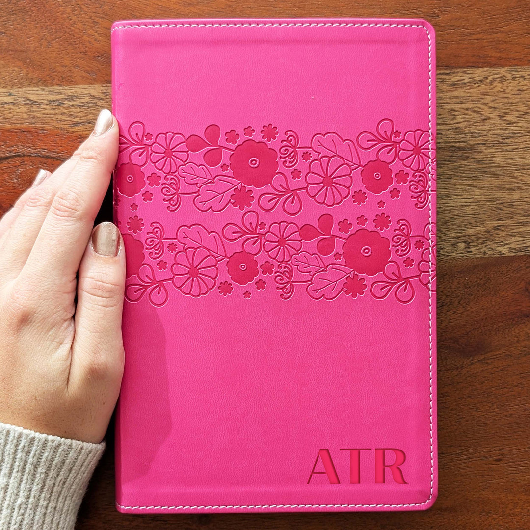 Personalized NIrV Large Print Bible – Pink, Floral | Initials