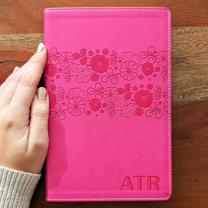 Personalized NIrV Large Print Bible – Pink, Floral | Initials
