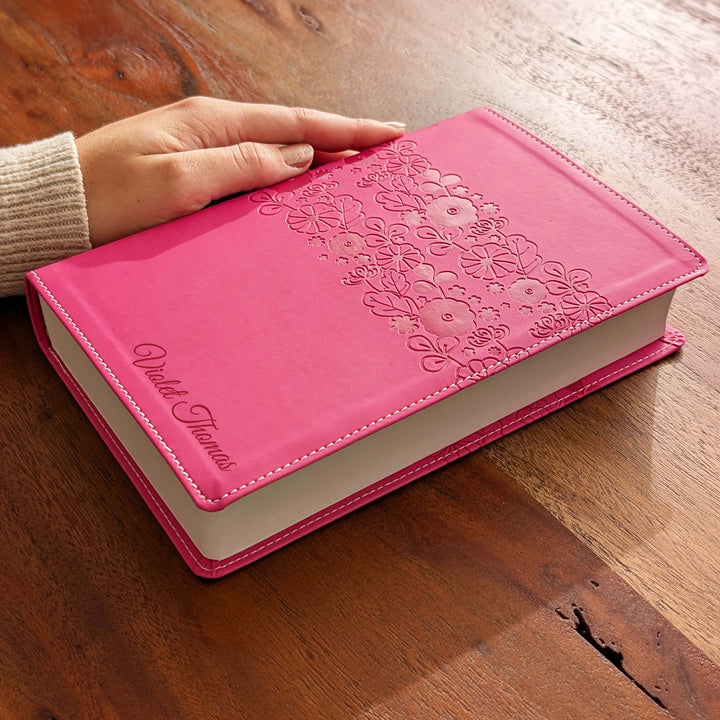 Personalized NIrV Large Print Bible – Pink, Floral | Engraved Name