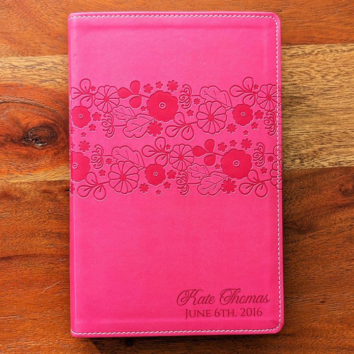 Personalized NIrV Large Print Bible – Pink, Floral | Name &amp; Date