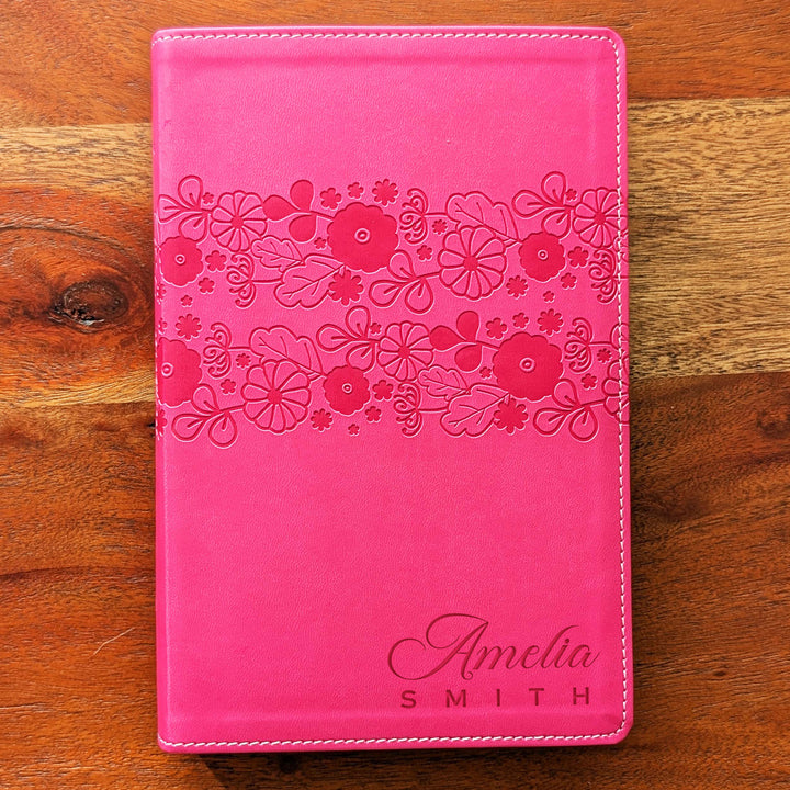 Personalized NIrV Large Print Bible – Pink, Floral | Name Version 02