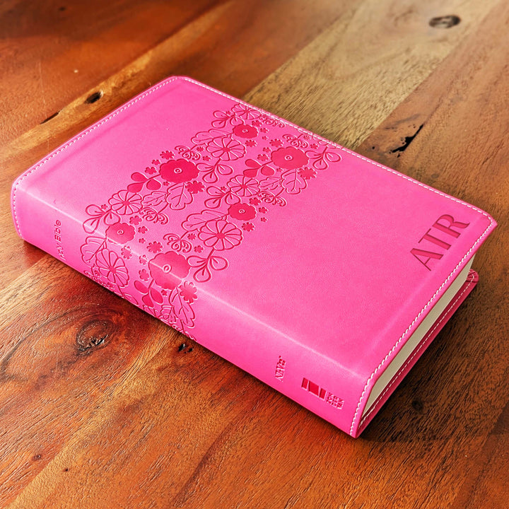 Personalized NIrV Large Print Bible – Pink, Floral | Initials