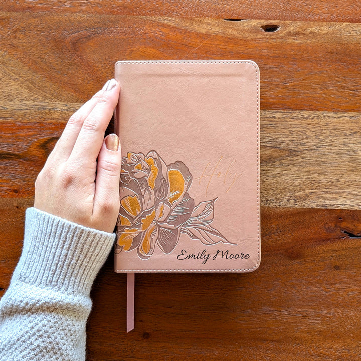 Personalized NLT Compact Bible - Rose Metallic, Peony | Engraved Name