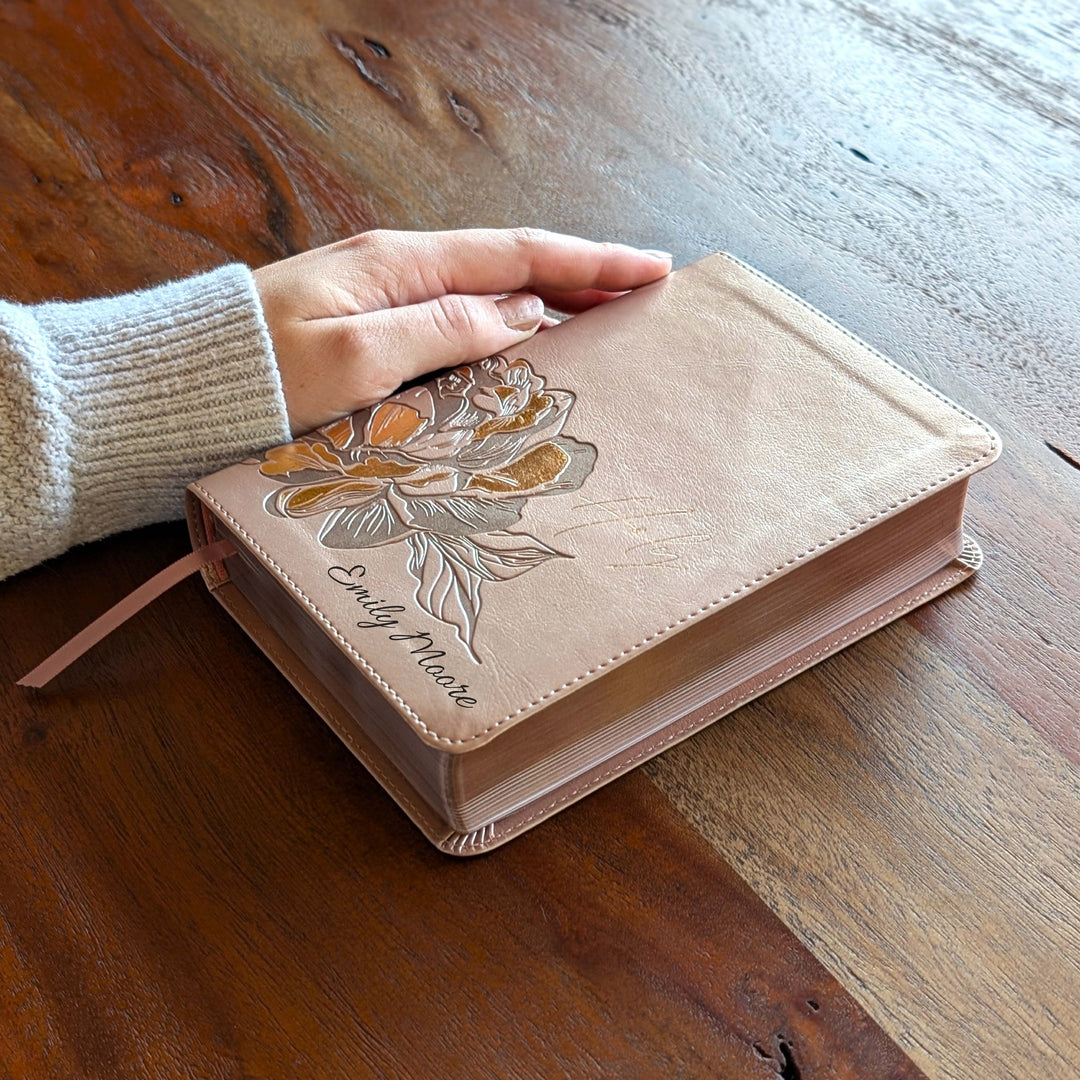 Personalized NLT Compact Bible - Rose Metallic, Peony | Engraved Name