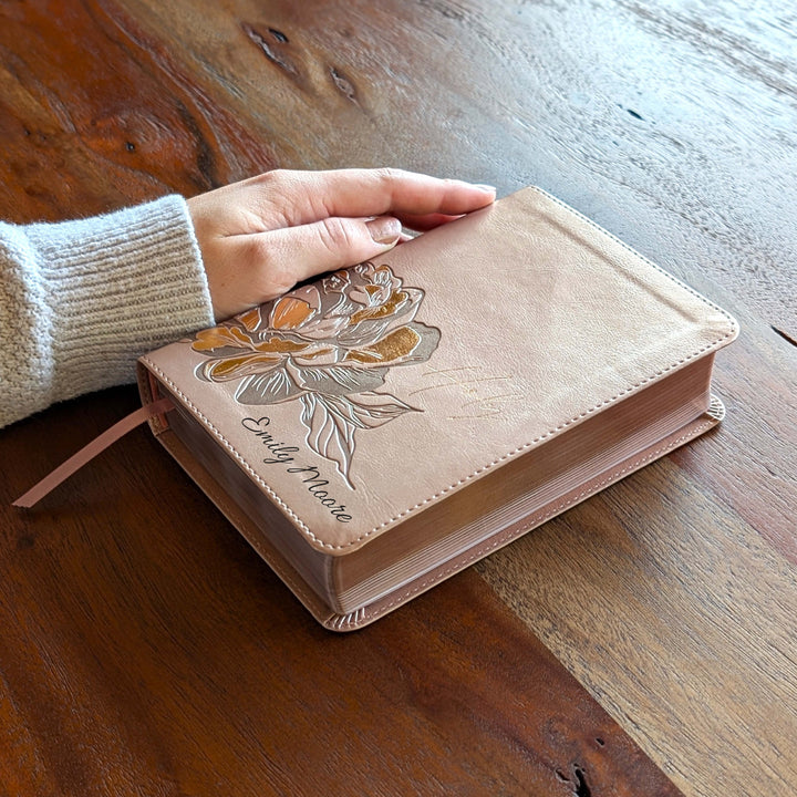 Personalized NLT Compact Bible - Rose Metallic, Peony | Engraved Name