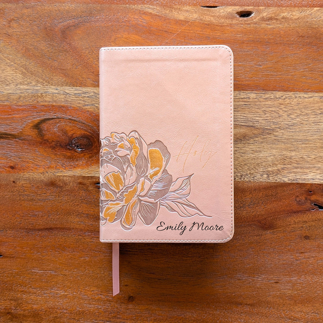 Personalized NLT Compact Bible - Rose Metallic, Peony | Engraved Name