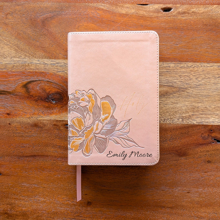 Personalized NLT Compact Bible - Rose Metallic, Peony | Engraved Name