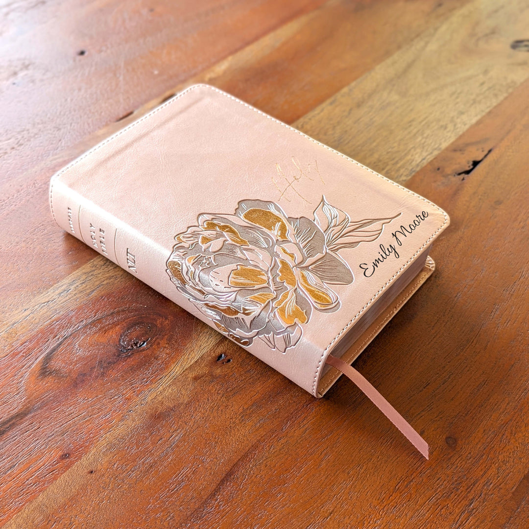 Personalized NLT Compact Bible - Rose Metallic, Peony | Engraved Name