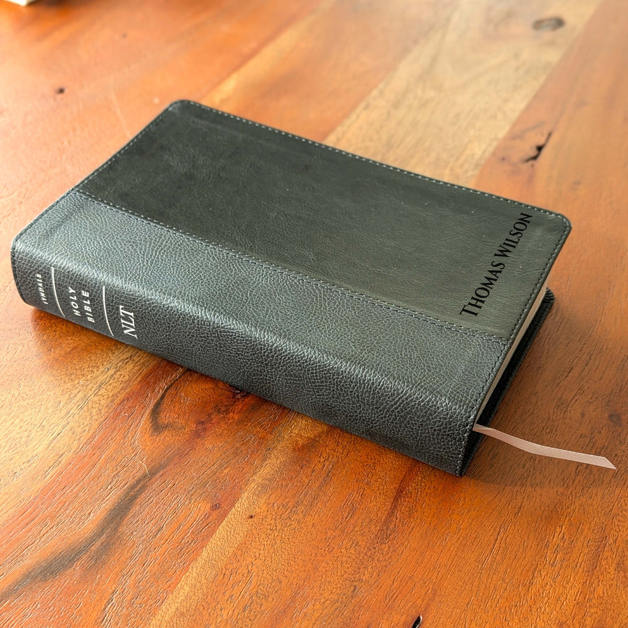 Personalized NLT Personal Size Giant Print Bible - Black/Onyx | Engraved Name.
