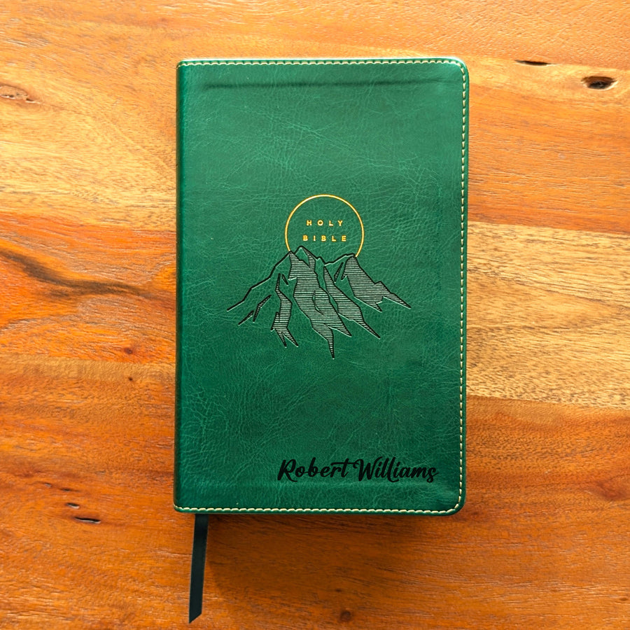 Personalized NLT Personal Size Giant Print Bible - Evergreen, Mountain | Engraved Name.