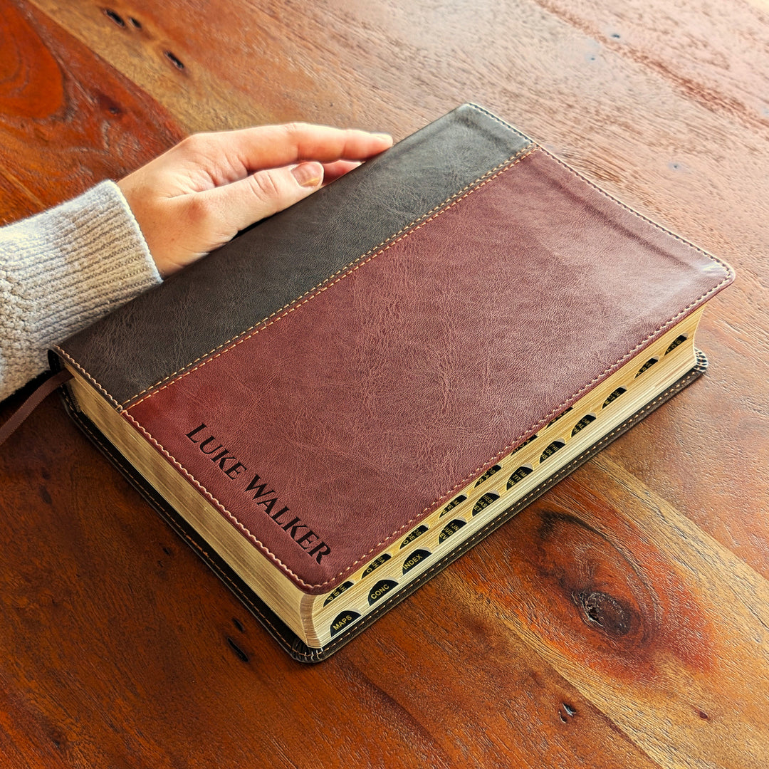 Personalized NLT Life Application Study Bible – Brown/Mahogany | Engraved Name
