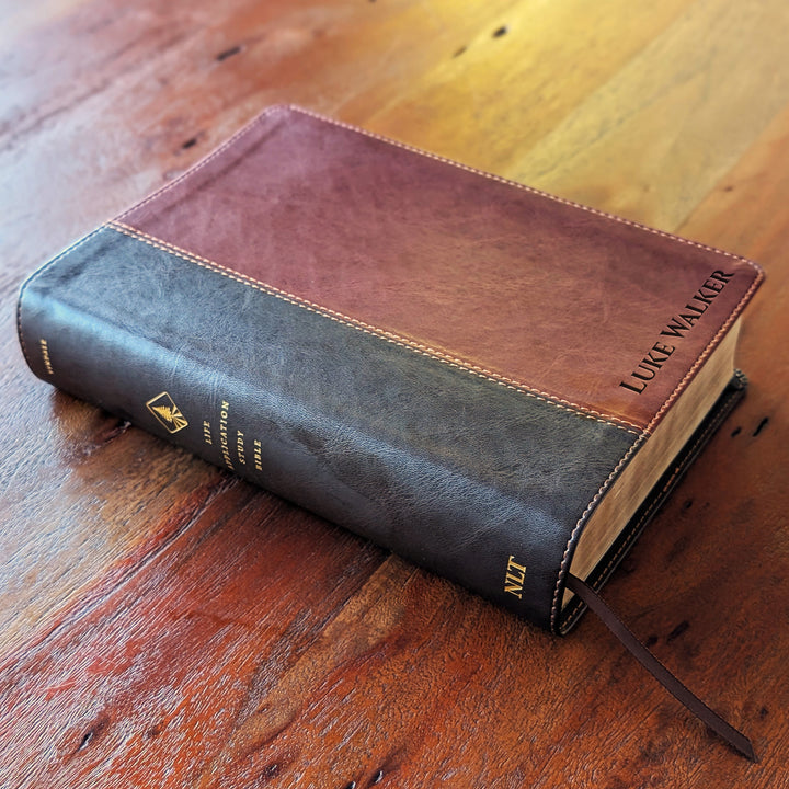 Personalized NLT Life Application Study Bible – Brown/Mahogany | Engraved Name