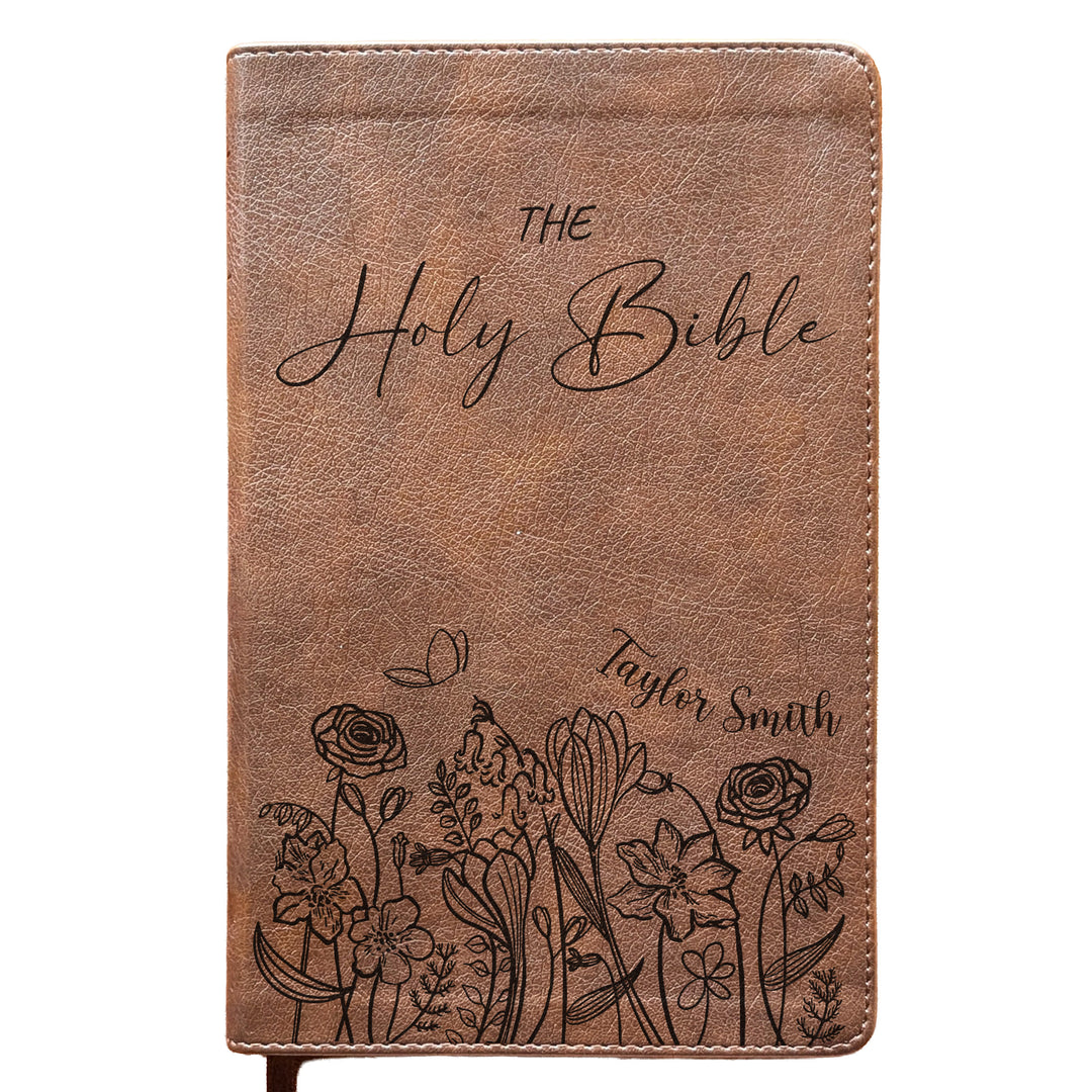 Personalized NLT Personal Size Giant Print Bible - Rustic Brown | Sacred Garden Collection