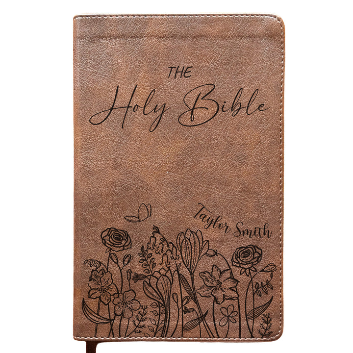 Personalized NLT Personal Size Giant Print Bible - Rustic Brown | Sacred Garden Collection