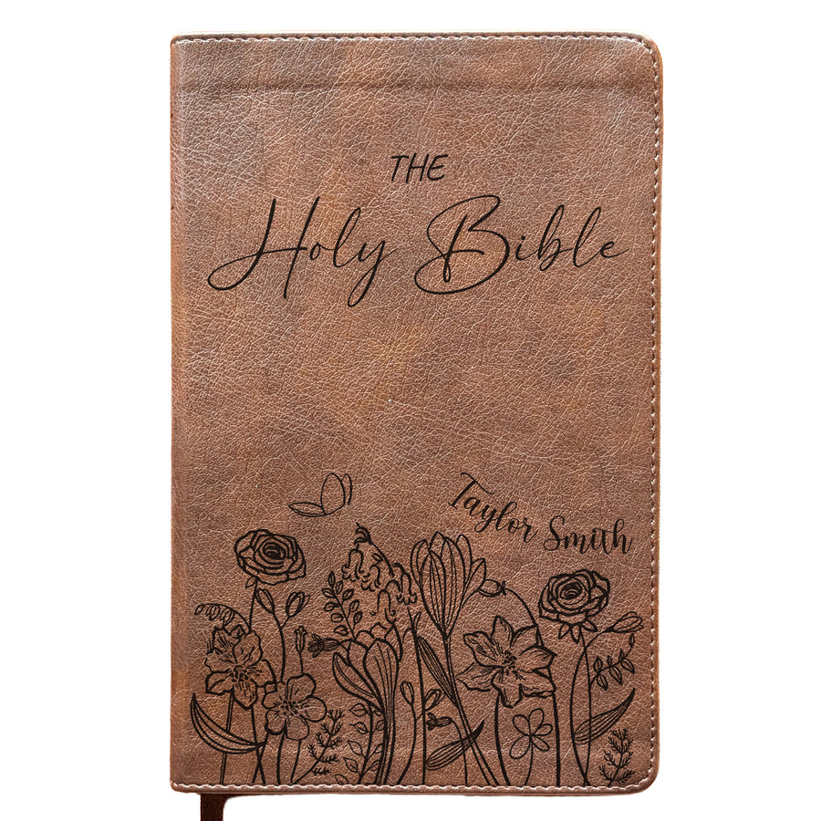 Personalized NLT Personal Size Giant Print Bible - Rustic Brown | Sacred Garden Collection