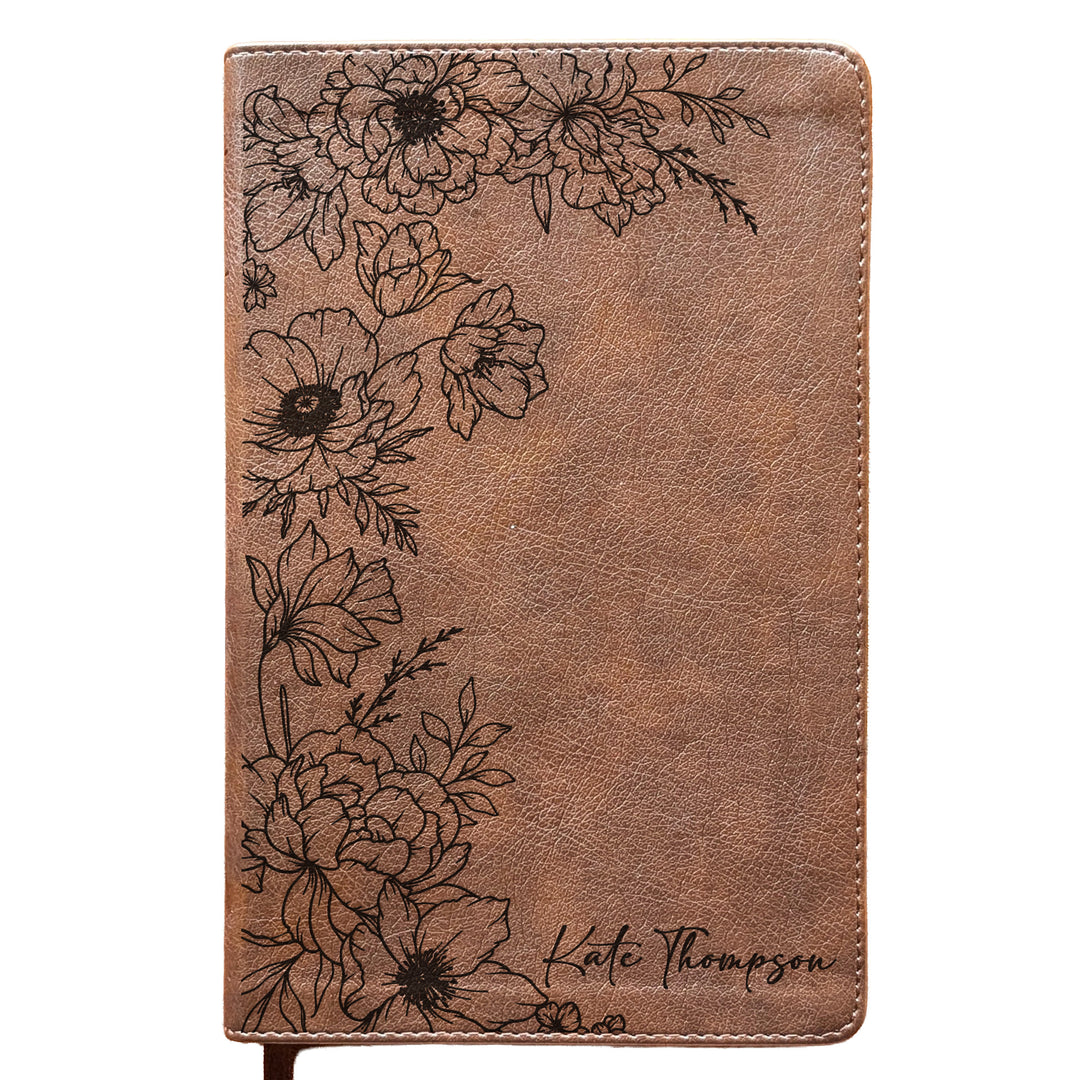 Personalized NLT Personal Size Giant Print Bible - Rustic Brown | Botanical Collection