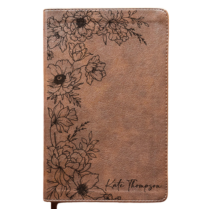 Personalized NLT Personal Size Giant Print Bible - Rustic Brown | Botanical Collection
