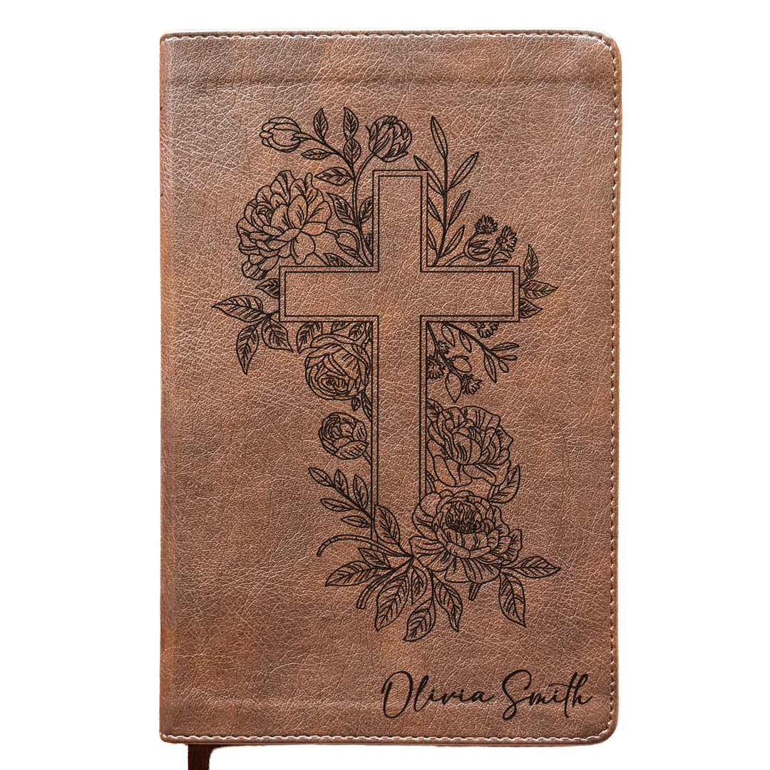 Personalized NLT Personal Size Giant Print Bible - Rustic Brown | Botanical Collection