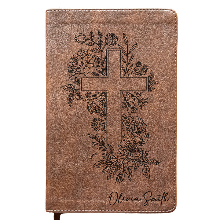 Personalized NLT Personal Size Giant Print Bible - Rustic Brown | Botanical Collection